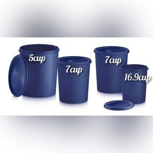 Tupperware Blue Servalier Set of 4 Canisters With Seals, NEW!